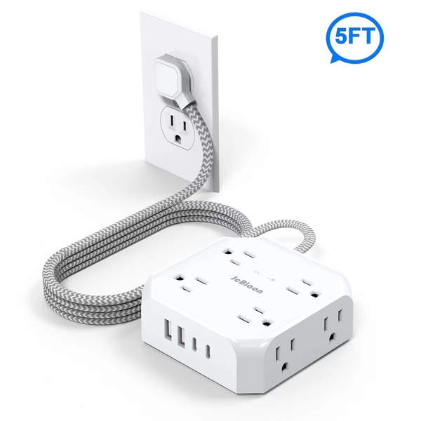 JcBlaon QC860-CU 14 Gauge 5ft White 8 Outlets Surge Protector Extension Cord - Walmart.com