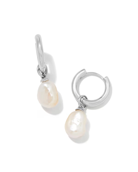 Willa Convertible Silver Pearl Huggie Earrings in Freshwater Cultured Pearl