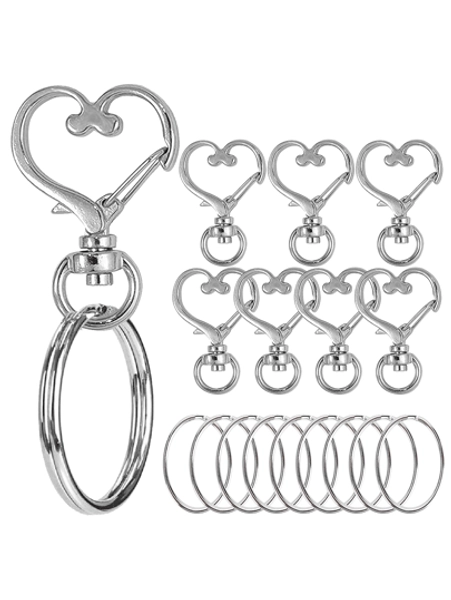 10/20/40/60/100pcs Heart-Shaped Rotating Spring Hooks With Keychain, Metal Spring Clasp Colorful Heart-Shaped Key Ring Clip Lobster Clasp Detachable Keychain For Key Chain, Decorations, Jewelry, DIY Crafts Supplies