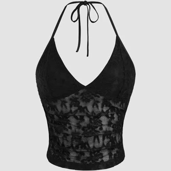 CIDER Women's Lace Floral Halter Top Boho Chic Fashion Style Cami