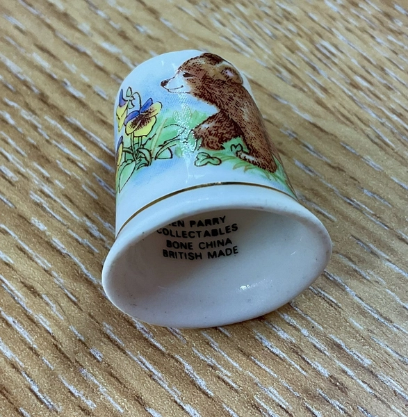 1980s Vintage Bone China Thimble - Baby Bear And Pansies