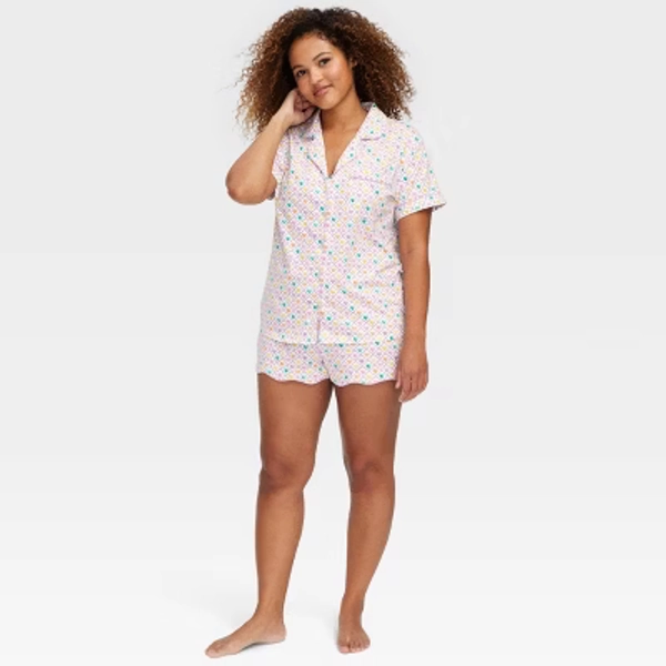 Store Exclusive Women's Geo Hearts Short Sleeves and Shorts Pajama Set Purple/Yellow/Pink - Roller Rabbit x Target  XL