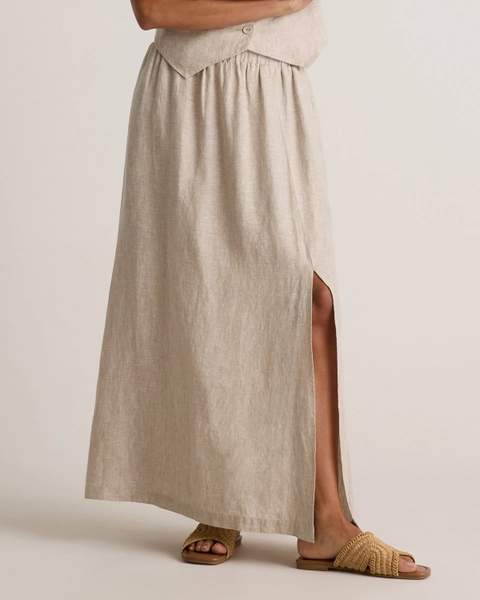 100% European Linen Maxi Skirt in Flax