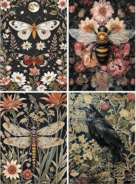 Diamond Painting Kits for Adults – 4 Pack Dragonflies, Butterfly, Bees, Bird DIY 5D Full Drill Diamond Art Kits, 12 x 16 inch