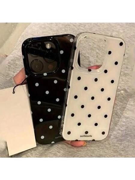 Fashionable Phone Case, Minimalist & Cute Black And White Polka Dot Pattern, Suitable For IPhone 11 To 17 Series Including Pro Max