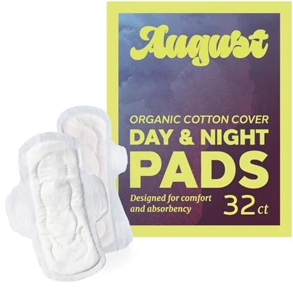 August Menstrual Pads - Organic Cotton, Hypoallergenic, Super Absorbent - 32 Count