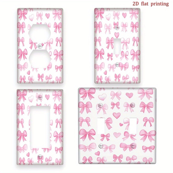 1pc Pink Bow & Hearts Modern Decorative Switch Cover Wall Plate - 2D Flat Printing Outlet Cover, No Batteries Needed, Easy Install for Bedroom Kitchen Home Decor, 2D Flat