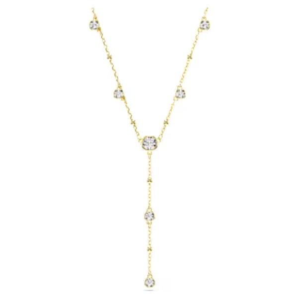 Imber Y necklace, Round cut, White, 18K gold finish