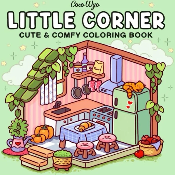 Children & Adults Little Corner Cute and Cozy Coloring Book for Adults & Teens Featuring Adorable Animals Characters for Stress Relief