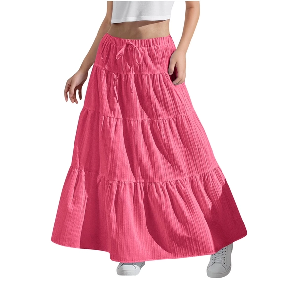 HAOTAGS Girls Pleated Long Skirt(4-15) Drawstring Closure Casual Summer Beach A-line Skirt Hot Pink Size 6-7Years