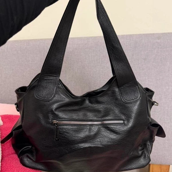 Black faux leather look shoulder bag | Depop