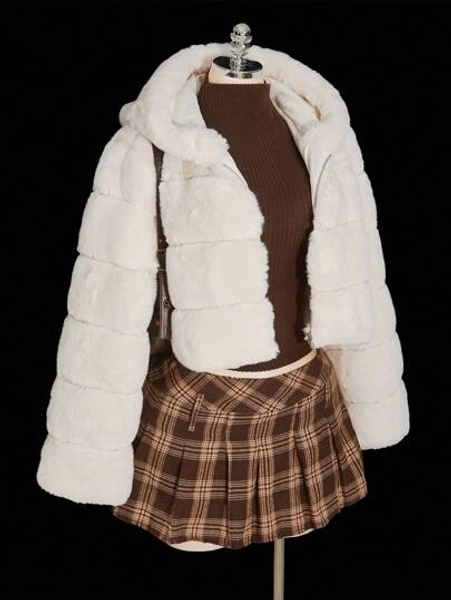 SHEIN ICON Plus Size Party Style Cropped Faux Fur Coat Winter Fall Autumn