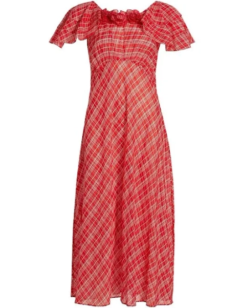 DÔEN Women's Nevara Plaid Rosette Midi-mommyDress