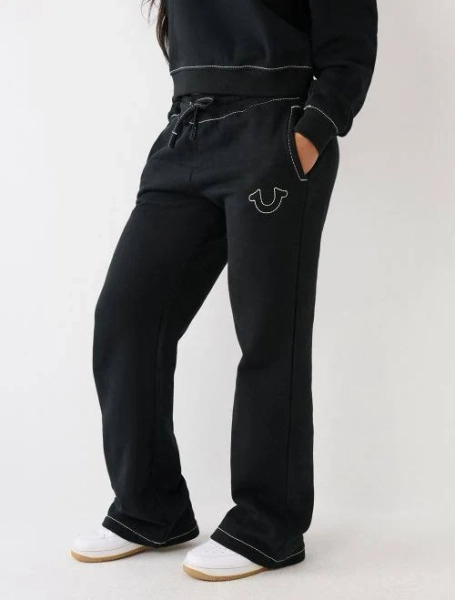 True Religion Women's Big T Straight Cotton Blend Jogger Sweatpants