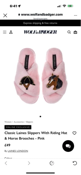 Classic Laines Slippers With Riding Hat & Horse Brooches - Pink