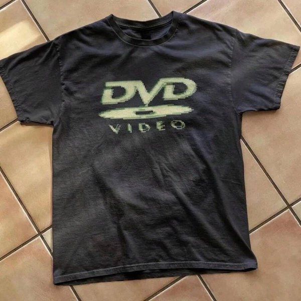 DVD Video Nostalgic Green Logo, Vintage Gaming Graphic Tee, 2000S Style, Retro Cool Shirts, Casual Round Neck Short Sleeve Pullover for Spring/Summer/Fall - Unisex for Campus Everyday Wear