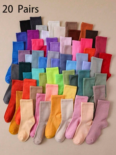20 Pairs Kids Colorful Mid-Calf Socks, Moisture-Wicking Breathable, Versatile Long Socks