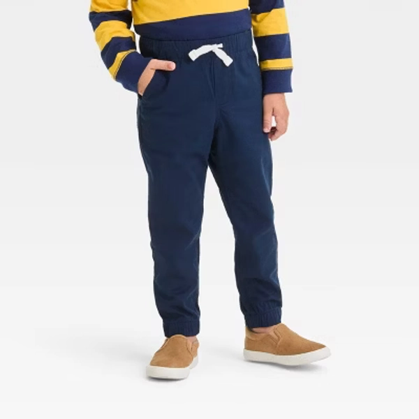 Toddler Boys' Woven Jogger Pants - Cat & Jack™ Navy Blue 18M: Cotton-Spandex Blend, Reinforced Knee, Elastic Waistband, Tapered Leg