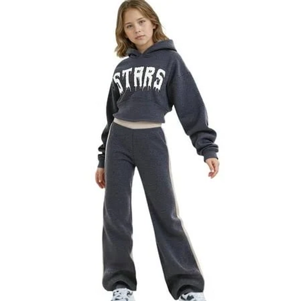 Girls' Letter Print Hooded Pullover Sweatshirt and Pants Set