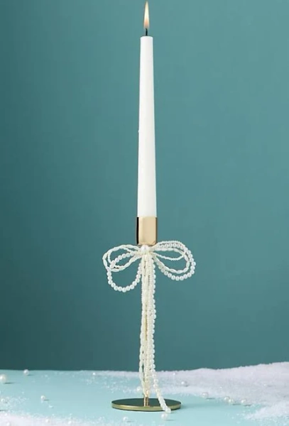 Anthropologie Gold & Pearl Bow Candle Holder