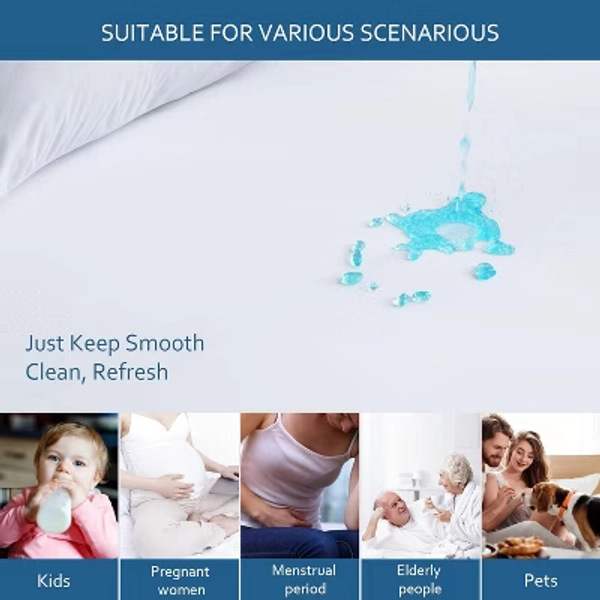 Biloban- Mattress Protector Waterproof,Mattress Cover Protector, Smooth Top Noiseless Fitted Sheet Queen Size Twin SizeWhite