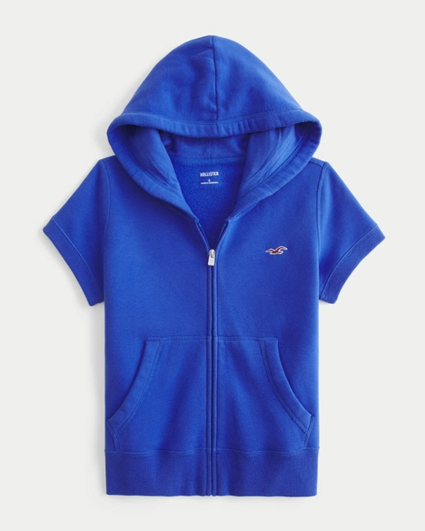 Hollister Feel Good Short-Sleeve Zip-Up Hoodie
