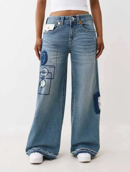 True Religion Women's Jessie Big T Rip Repair Super Baggy Jeans