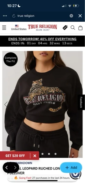 

CRYSTAL LEOPARD RUCHED LONG SLEEVE PULLOVER | True Religion

