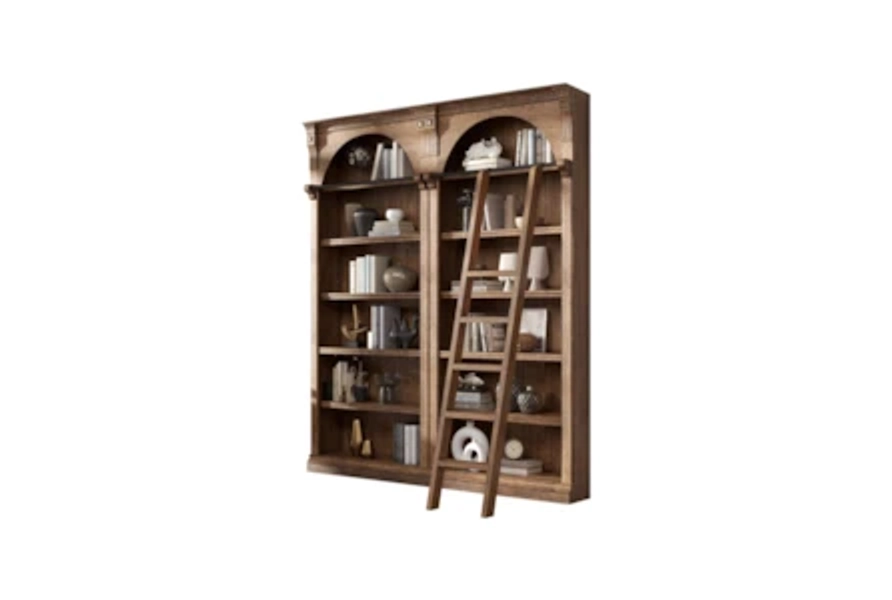 Burke Brown 94" Set of 2 Traditional Arched Bookcases With Wooden Ladder | Library Wall