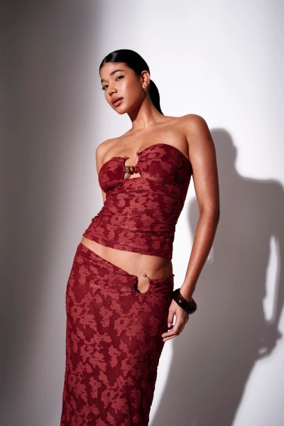 Solana Ring Detail Bandeau Top in Burgundy