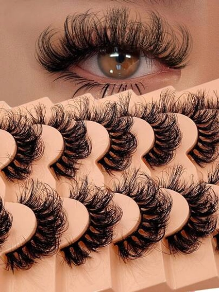 Asiteo Asiteo 7 Pairs D Curl Luxurious Fluffy Volume Dramatic Messy Faux Mink False Lashes Reusable, Soft, Comfortable Strip Lashes, Lashes, Eyelashes, Fake Lashes