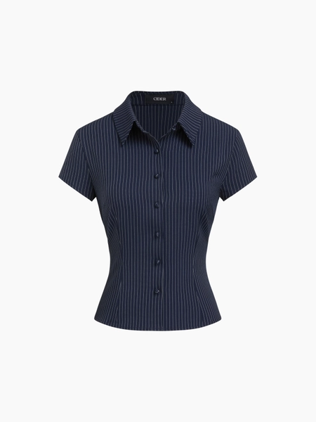 Collar Stripe Short Sleeve Shirt
