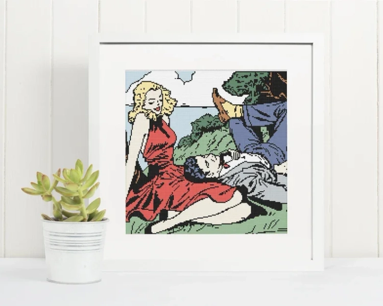 Vintage Love Cross Stitch Pattern / Retro Cross Stitch / Comic Book Style Cross Stitch