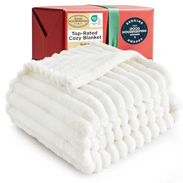 Bedsure GentleSoft White Throw Blanket for Couch - Cozy Blanket for Women, Cute Fleece Throw for Girls, Christmas Birthday Gifts for Women Men Teen, Room Home Boho Decor, Off White, 50x60 Inches