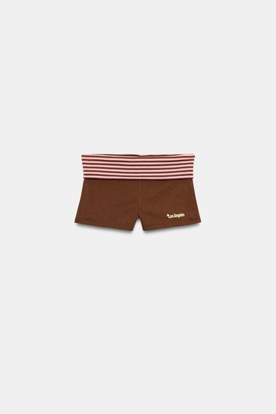 Zara - Striped Waist Mini Shorts - Brown - M - Woman