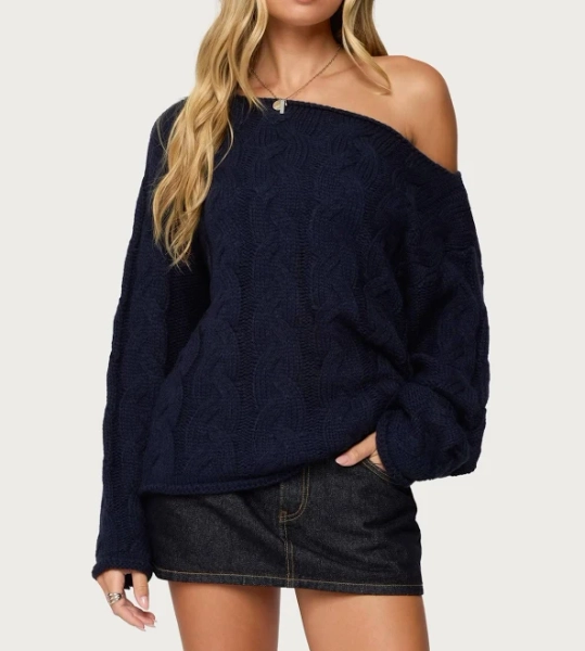 Edikted Women's Nellie Off Shoulder Cable Knit Sweater