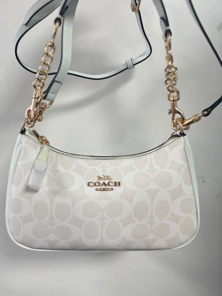 Coach  2Way Shoulder Bag CA548 Signature Canvas White Smooth Leather Outlet