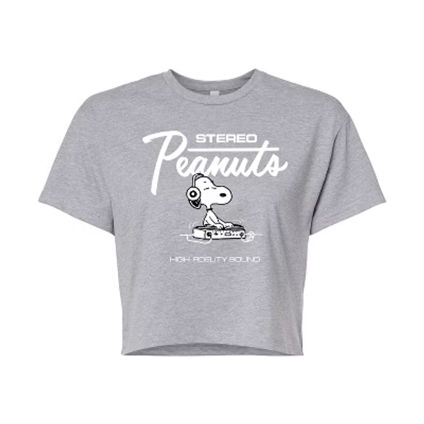 Women's Peanuts DJ Snoopy Cropped Graphic T-Shirt - Heather Grey - Small