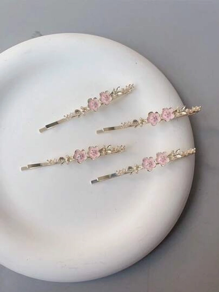 Luxury Chic Pink One-Piece Clip Bangs Hair Clip, Sweet Forehead Pearl Decor Hair Accessory For Women, Claw Clips - Size one-size