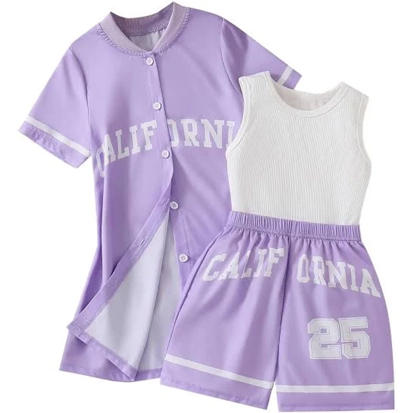 Girls 3 Piece Graphic Tank and Short Sleeve Cardigan Set