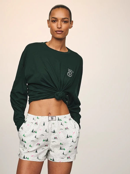 Flannel Long-Sleeve Short Tee-Jama Set