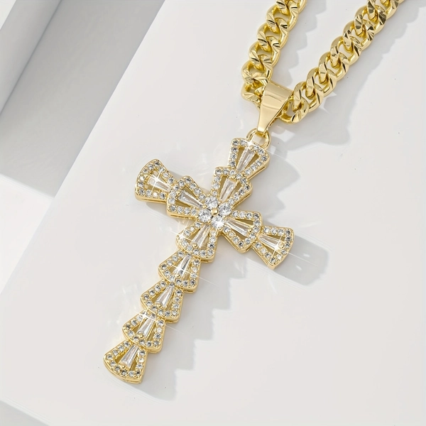 & Vintage 14K Gold Plated Cross Pendant Necklace - Durable Copper Chain with 14K Gold Coating, Elegant Religious Gift for Christmas, Father's Day, Parties (Year-Round Wear) - for all Light Beige Tones
