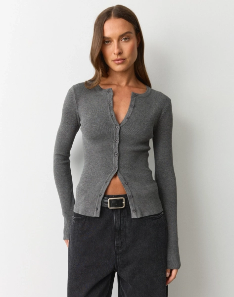 Rib Button Up Knit Cardigan
