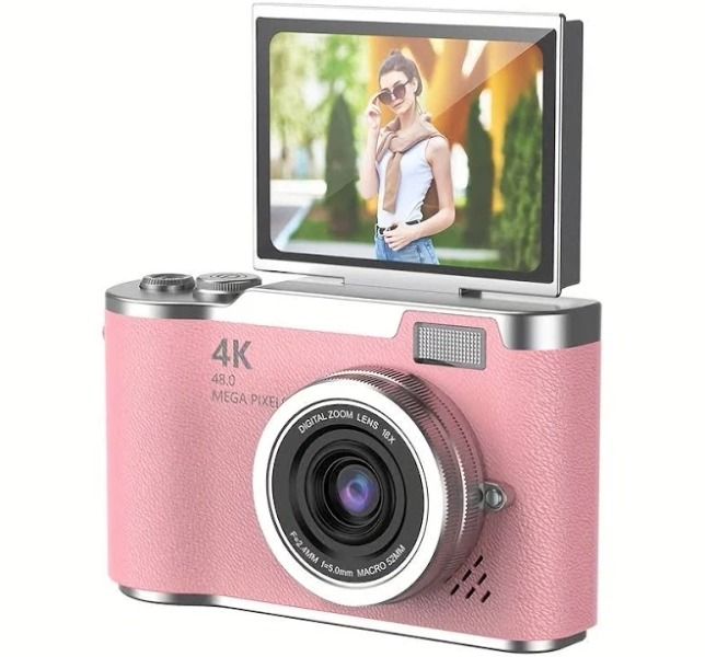 4K Ultra HD Flip Camera for Students - 4800W Pixels, Digital camera high quality, Camera digital, Cameras for photography, 6.1 cm Touchscreen Display