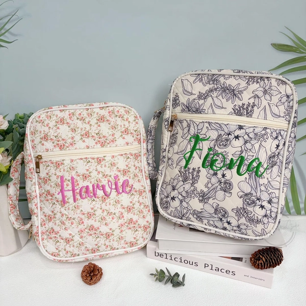 Custom Embroidered Name Bible Cover, Personalized Quilted Floral Bible Sleeve, Floral Bible Bag, Portable Bible Carrying Case, Gift for Her