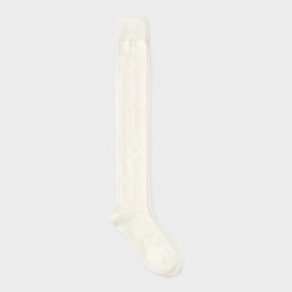 Women's Cable Super Soft Over the Knee Boot Socks with Foldover Cuff - Auden™ Ivory 4-10
