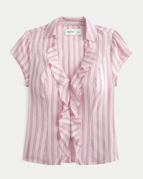 Short-Sleeve Flyaway Ruffle Shirt