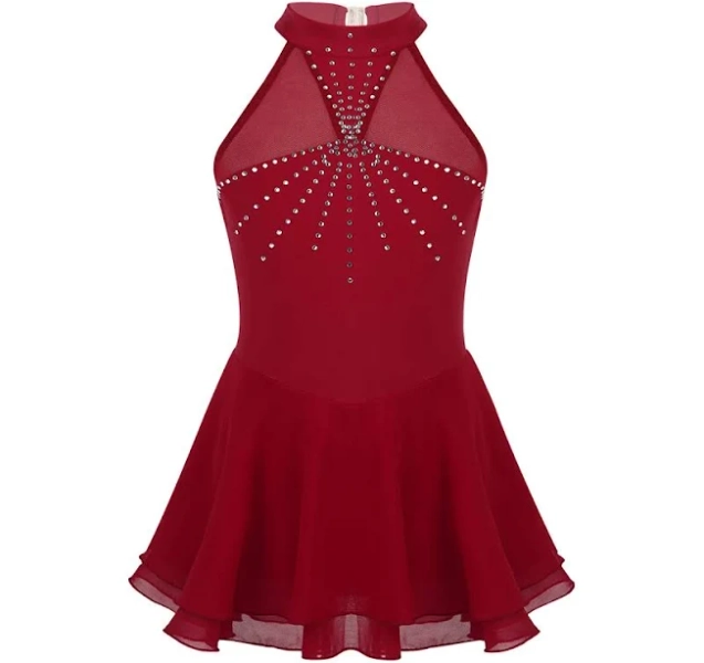 Sleeveless Mesh Splice Leotard with Shiny Rhinestones