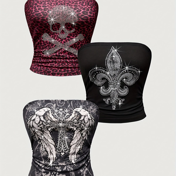 Women's Slim Fit Fashion Print Strapless Top