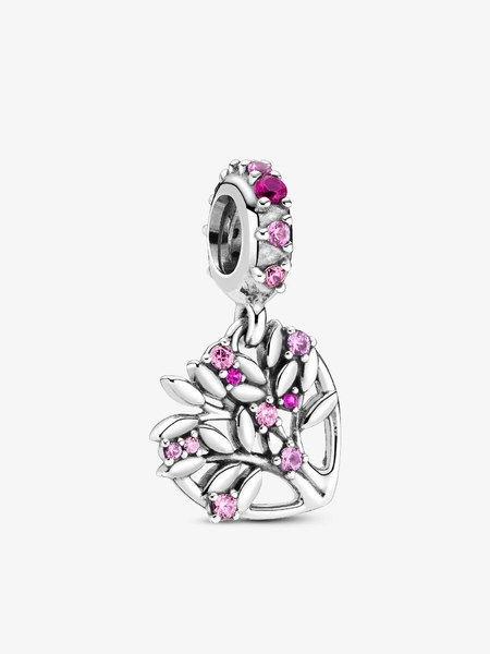 Pink Heart Family Tree Dangle Charm